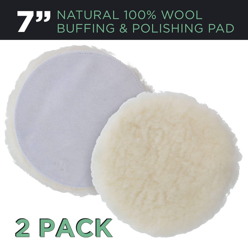 TCP Global 7"" All Natural Premium 100% Wool Buffing Pad - 1"" Thick Pile- Hook and Loop Grip Attachment Buffing & Polishing Pad (Pack of 2) - Image 2